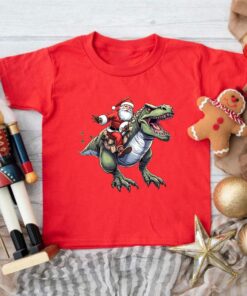 Santa Claus Riding T-Rex Kids Christmas Sweatshirt Lovely Unique Xmas Gift