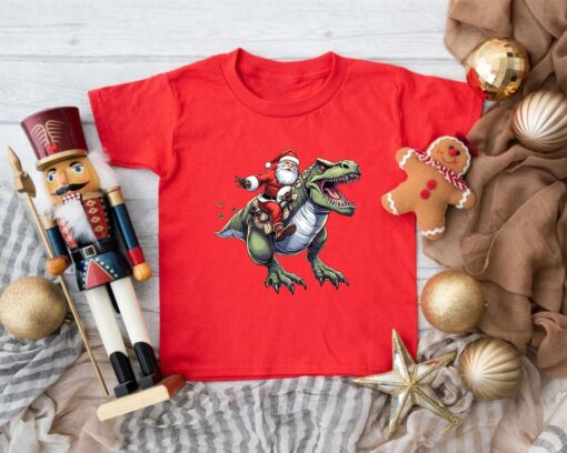 Santa Claus Riding T-Rex Kids Christmas Sweatshirt Lovely Unique Xmas Gift