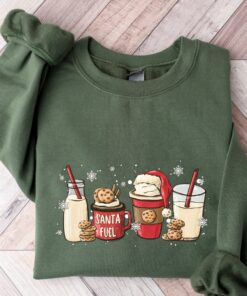 Santa Fuel Milk And Cookies Family Xmas Shirt Cute Unique Christmas Sweatshirt Gift