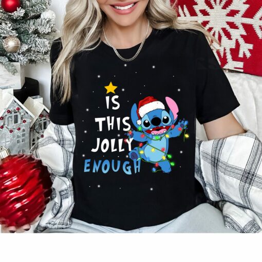 Santa Stitch Is This Jolly Enough Christmas Lights Shirt Cute Disneyland Xmas Gifts