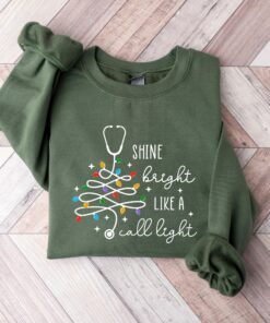 Shine Bright Like A Call Light Sweatshirt Funny Nurse Christmas Gifts