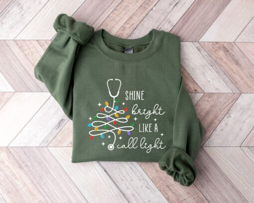 Shine Bright Like A Call Light Sweatshirt Funny Nurse Christmas Gifts