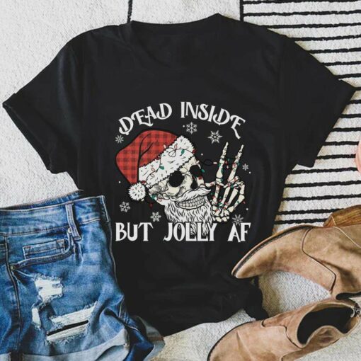 Skeleton Dead Inside But Jolly AF Christmas T-Shirt