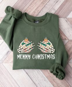 Skeleton Hands Merry Christmas Sweatshirt Funny Xmas Gift