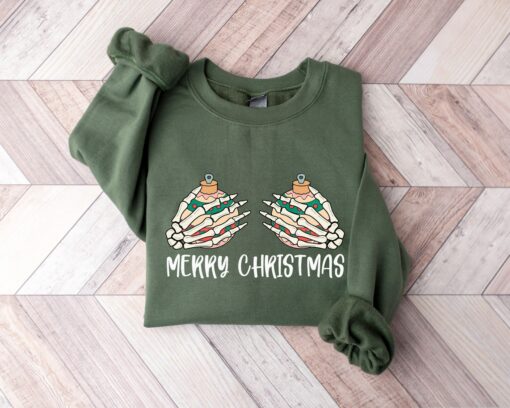 Skeleton Hands Merry Christmas Sweatshirt Funny Xmas Gift