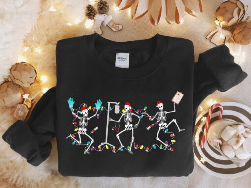 Skeleton Nurse Dancing Sweater Funny Christmas Gift