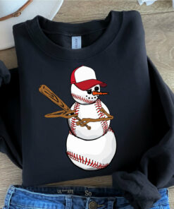 Snowman Baseball Christmas Tree Sweatshirt Sporty Unique Xmas Gift