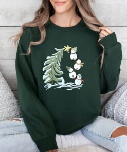 Snowman Stacking Christmas Tree Cute Holiday Winter Lover Sweatshirt