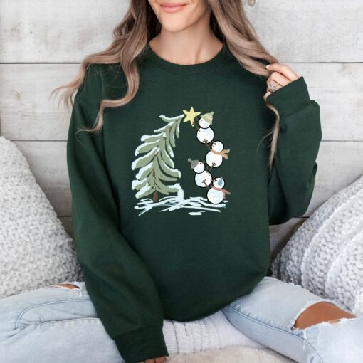 Snowman Stacking Christmas Tree Cute Holiday Winter Lover Sweatshirt