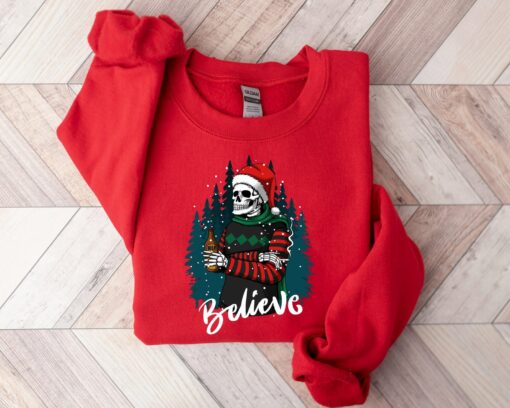 So Merry Christmas Skeleton With Beer Scary Sweatshirt Lovely Unique Xmas Gift