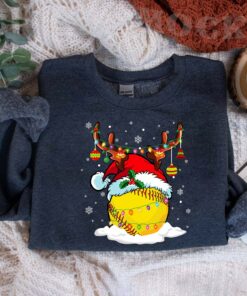 Softball With Santa Hat Christmat Sweatshirt Lovely Unique Xmas Gift
