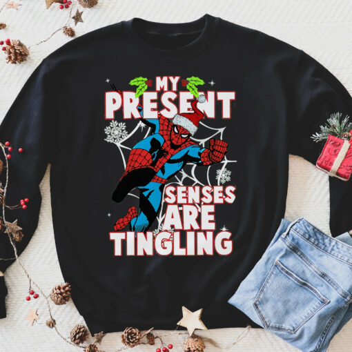 Spider Lover Present Senses Tingling Xmas Light Ugly Christmas Sweatshirt