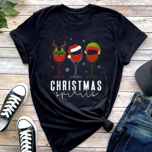 Spirits Glasses Of Wine Xmas Holidays Party Christmas T-Shirt