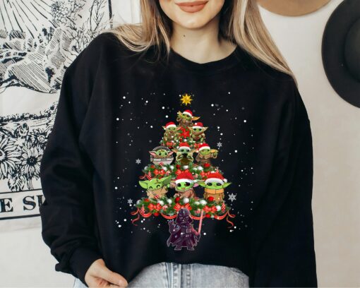 Star Wars Darth Vader And Baby Yoda Christmas Tree Cute Sweatshirt Unique Xmas Gift