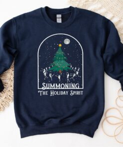 Summoning The Holiday Spirit Christmas Tree Moon Skeleton Sweatshirt Scary Unique Xmas Gift
