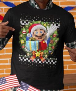 Super Mario 3D Christmas Wreath Present T-Shirt Nintendo