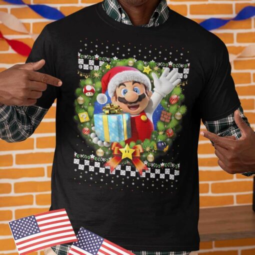 Super Mario 3D Christmas Wreath Present T-Shirt Nintendo