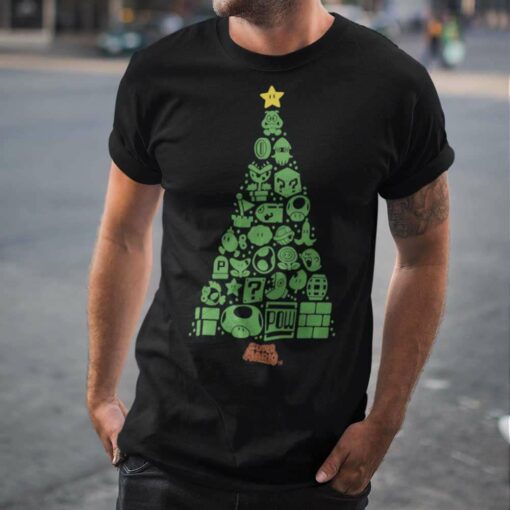 Super Mario Item Characters Christmas Tree T-Shirt Nintendo