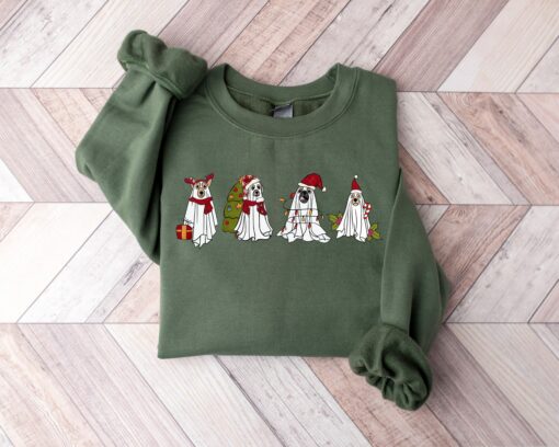 Сute Christmas Ghost Dog Spooky Sweatshirt