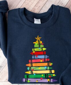 Teacher Crayon Christmas Tree Christmas Sweatshirt Lovely Unique Xmas Gift For Teachers