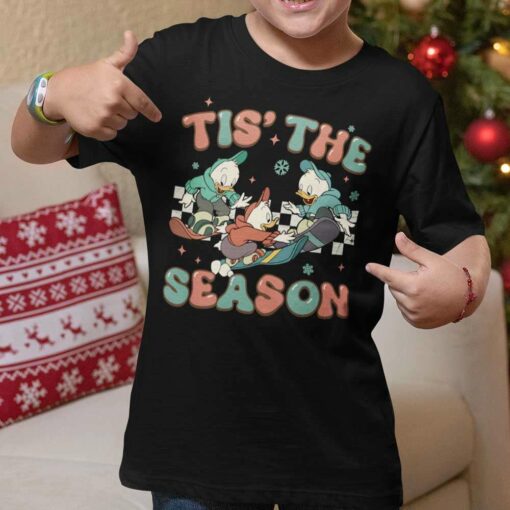 Tis The Season Checkerboard Huey Dewey And Louie Skiing Christmas T-shirt Disney