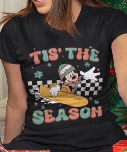 Tis The Season Checkerboard Mickey Skiing Christmas T-shirt Disney
