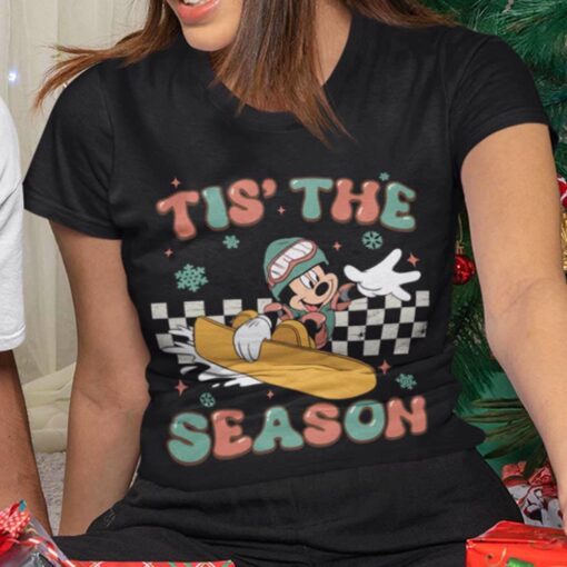 Tis The Season Checkerboard Mickey Skiing Christmas T-shirt Disney