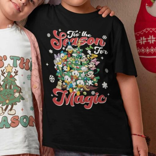 Tis The Season For Magic Mickey Minnie Donald Daisy Goofy Pluto Christmas Black Tee Disney