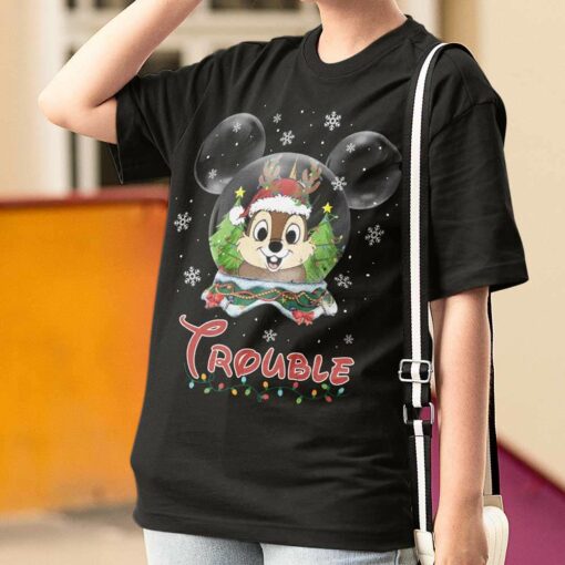 Trouble Mickey Snow Globe Christmas T-Shirt Chip n’ Dale