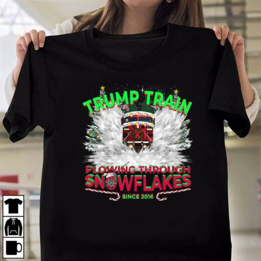 Trump Train Plowing Through Snowflakes Christmas T-Shirt