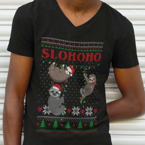 Ugly Sweater Sloth Slohoho Christmas Tee