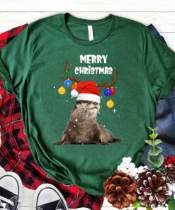Very Merry Christmas Cute Otter Santa Hat Reindeer Light Sweatshirt Lovely Unique Xmas Gift
