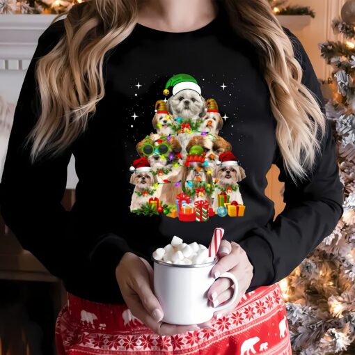 Very Merry Christmas Cute Shih Tzu Santa Hat Dog Tree Sweatshirt Lovely Unique Xmas Gift