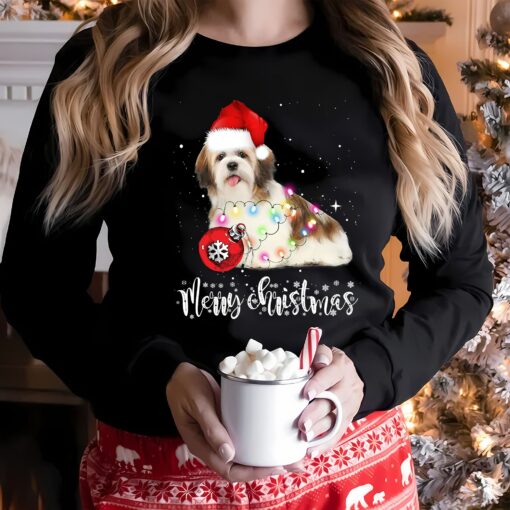 Very Merry Christmas Shih Tzu Santa Hat Sweatshirt Lovely Unique Xmas Gift