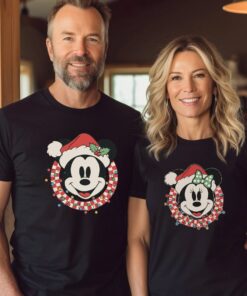 Vintage Cute Disneyland Mickey And Minnie Christmas Lights Couple Sweatshirt