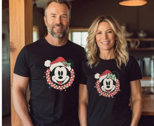 Vintage Cute Disneyland Mickey And Minnie Christmas Lights Couple Sweatshirt