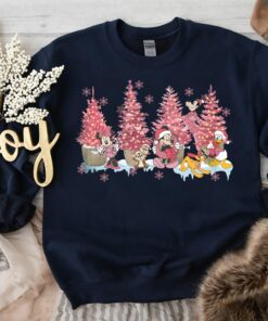 Vintage Retro Disneyland Mickey And Friends Pink Christmas Tree Sweatshirt