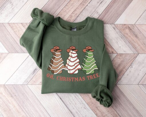 Western Oh Christmas Tree Cute Cake Cowboy Hat Sweatshirt Lovely Unique Xmas Gift