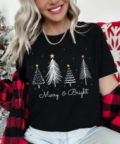 White Merry And Bright Christmas Trees With Gold Star Super Soft Sweatshirt Lovely Unique Xmas Gift
