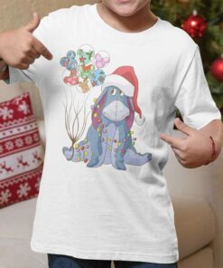 Eeyore Wear Santa Hat Mickey Balloon Light Christmas T-shirt Winnie The Pooh Eeyore Wear Santa Hat Mickey Balloon Light Christmas T-shirt Winnie The Pooh