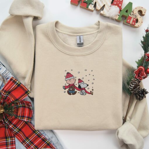 Embroidered Cute Snoopy Christmas Sweatshirt Lovely Unique Xmas Gift