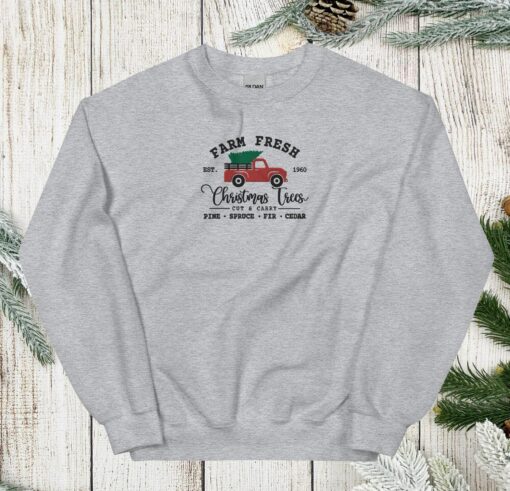 Embroidered Farm Fresh Christmas Tree Christmas Vintage Sweatshirt Lovely Unique Xmas Gift