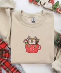 Embroidered Kawaii Christmas Sweatshirt Lovely Unique Xmas Gift