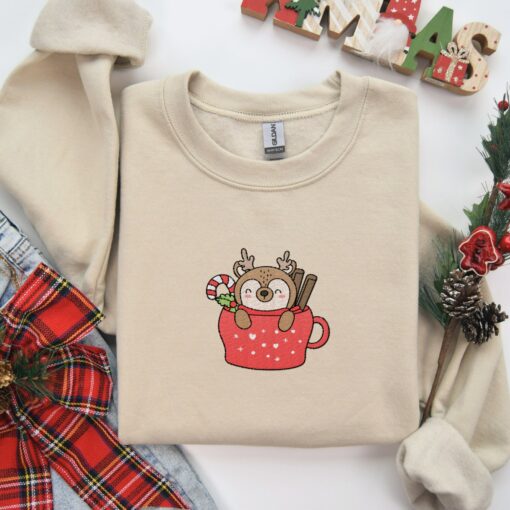 Embroidered Kawaii Christmas Sweatshirt Lovely Unique Xmas Gift