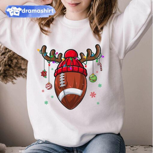 Football Santa Hat Reindeer Christmas Sweashirt