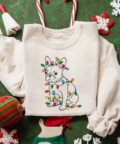 French Bulldog With Christmas Lights Sweatshirt Lovely Unique Xmas Gift