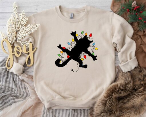 Funny Black Cats With Lights Christmas Sweatshirt