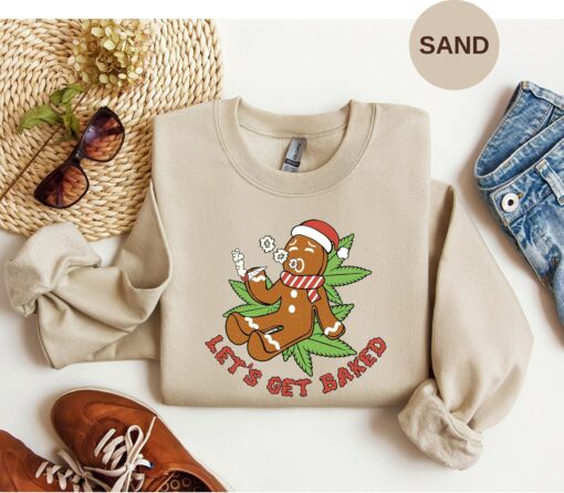 Funny Gingerbread Man Let’s Get Baked Christmas Sweatshirt Lovely Unique Xmas Gift