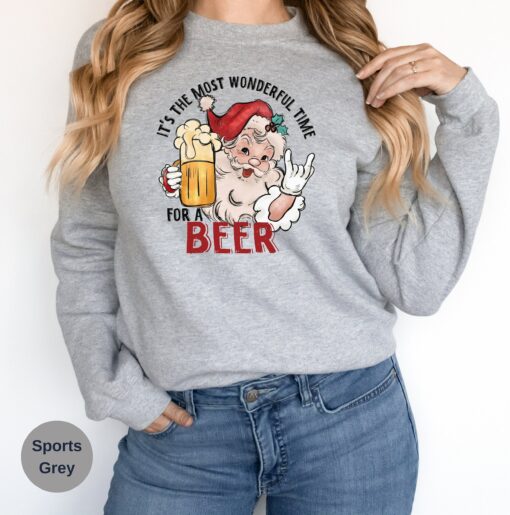 Funny Santa Beer Drinking Beer Christmas Cozy Winter Holiday Sweatshirt Humorous Unique Xmas Gift