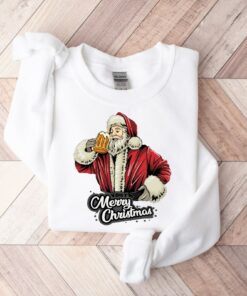 Funny Santa Claus Drinking Beer Sweatshirt Sweatshirt Lovely Unique Xmas Gift